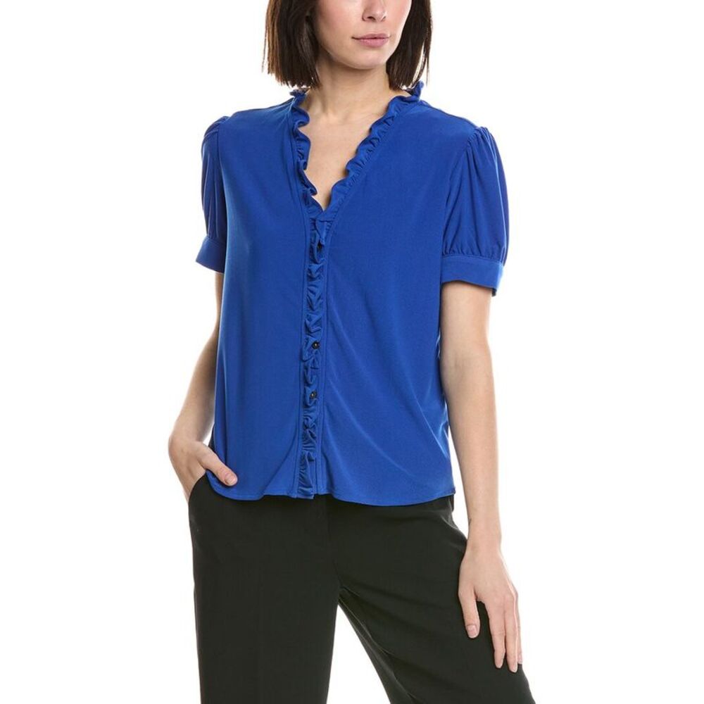Cece Womens  Ruffle Trim Blouse, Blue
